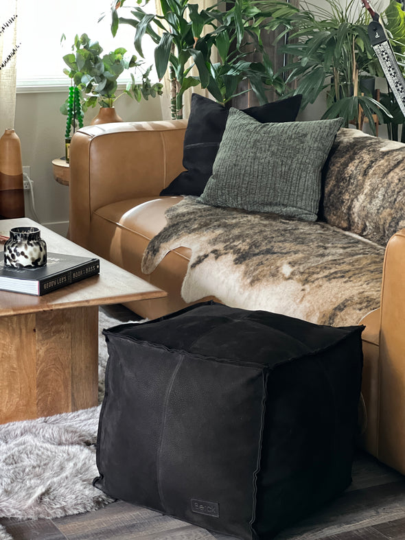 Berck Aniine Leather Pouf 18"