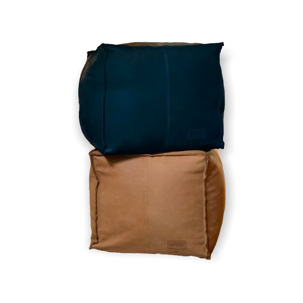 Berck Aniine Leather Pouf 18"